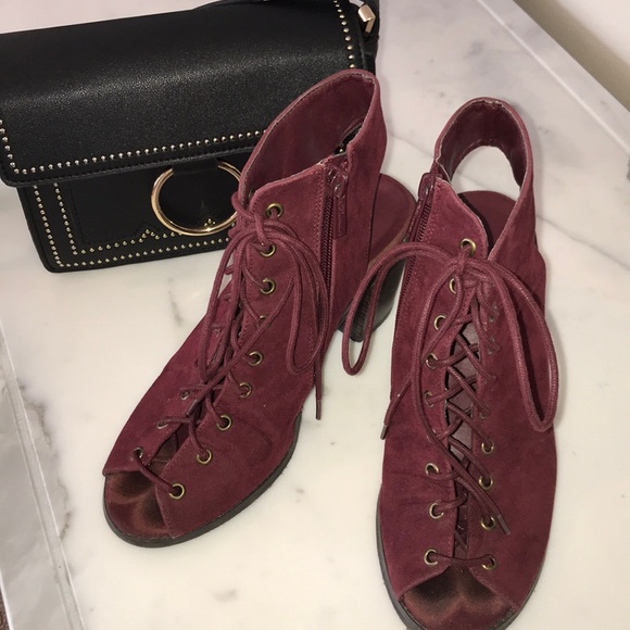 Lace-Up Open-Toe Suede Boots - Picture 2 of 6